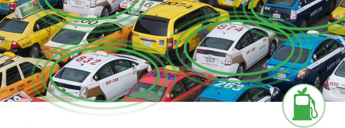 Hybrid clean air taxis with green circles 