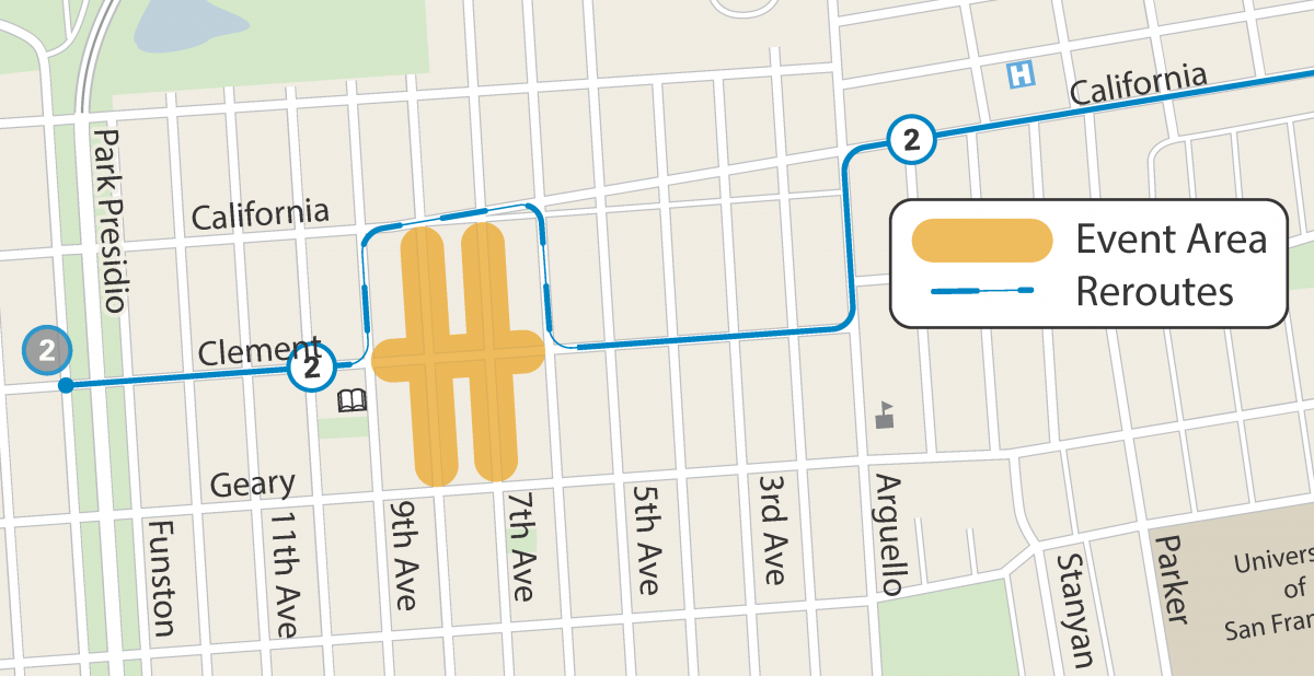 Map of Street Closures and Muni Reroutes for the Richmond District Autumn Moon Festival