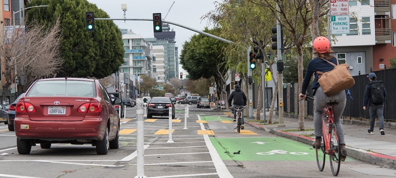 Folsom St Parking Protected Bike Lane at 7th.