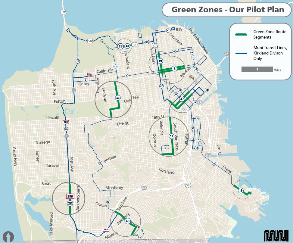 Green Zone Map of the 2, 12, 19, 23, 28, 43 and 47 routes