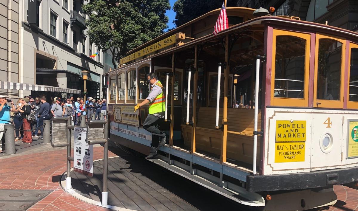 Cable Car turning around at Powell and Market