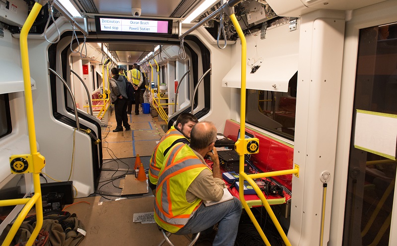 Technicians Performing Noise and Vibration Testing on New Siemens LRV | July 21, 2017