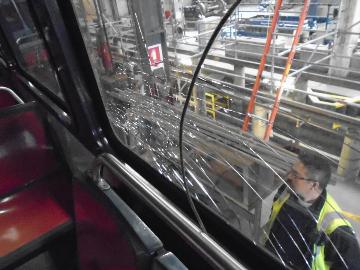 One of three shattered windows on an LRV