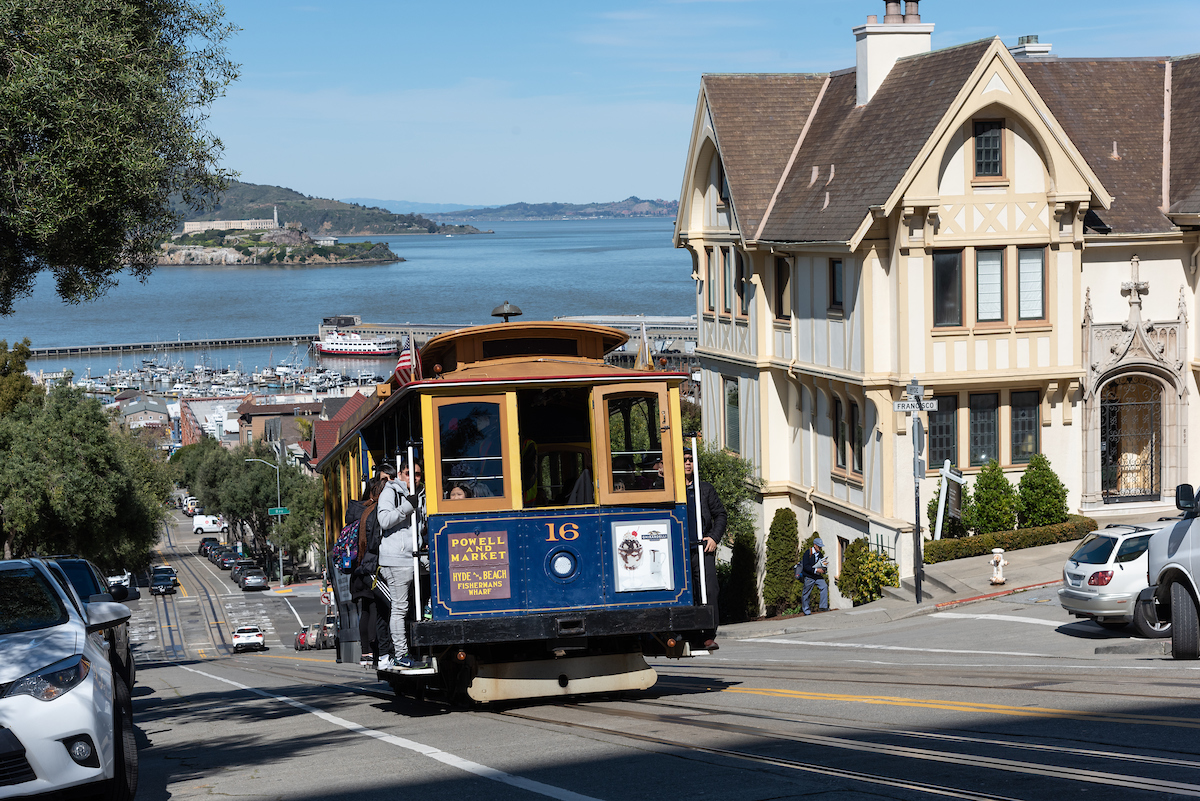 Powel Line Cable Car with Alcatraz in the background