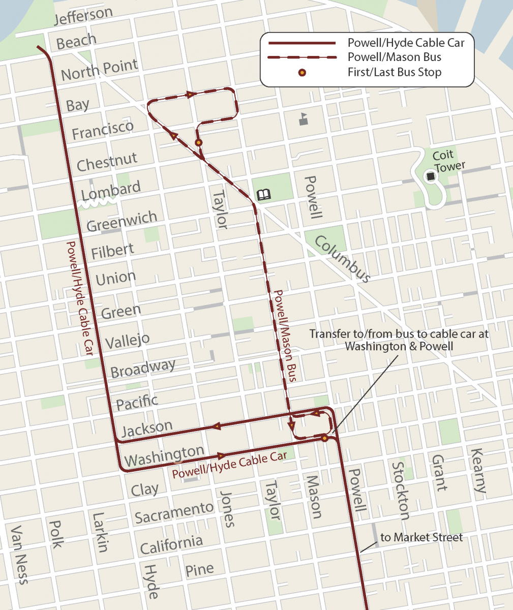 Route map for free shuttle bus on Mason.