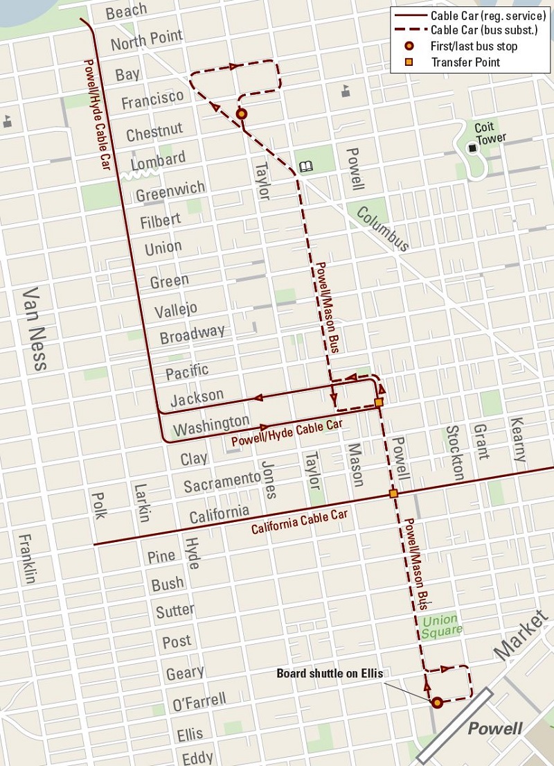 Bus shuttle service for Powell and Mason lines