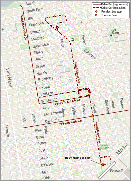 Powell & Mason bus service map