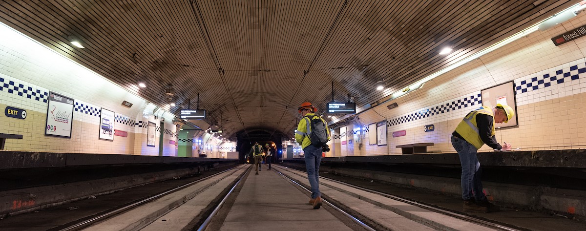 Subway workers inside Forest Hill Station