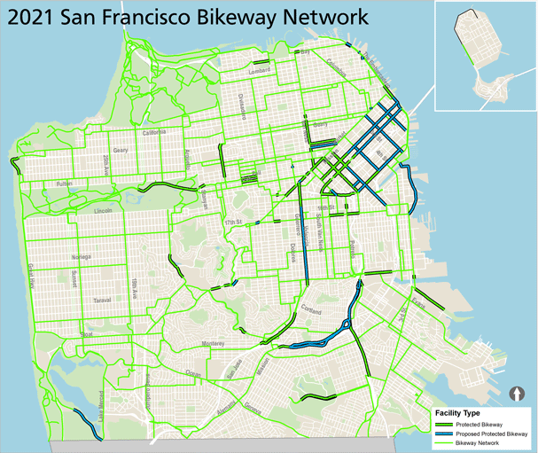 Map of planned 2021 San Francisco Bikeway Network