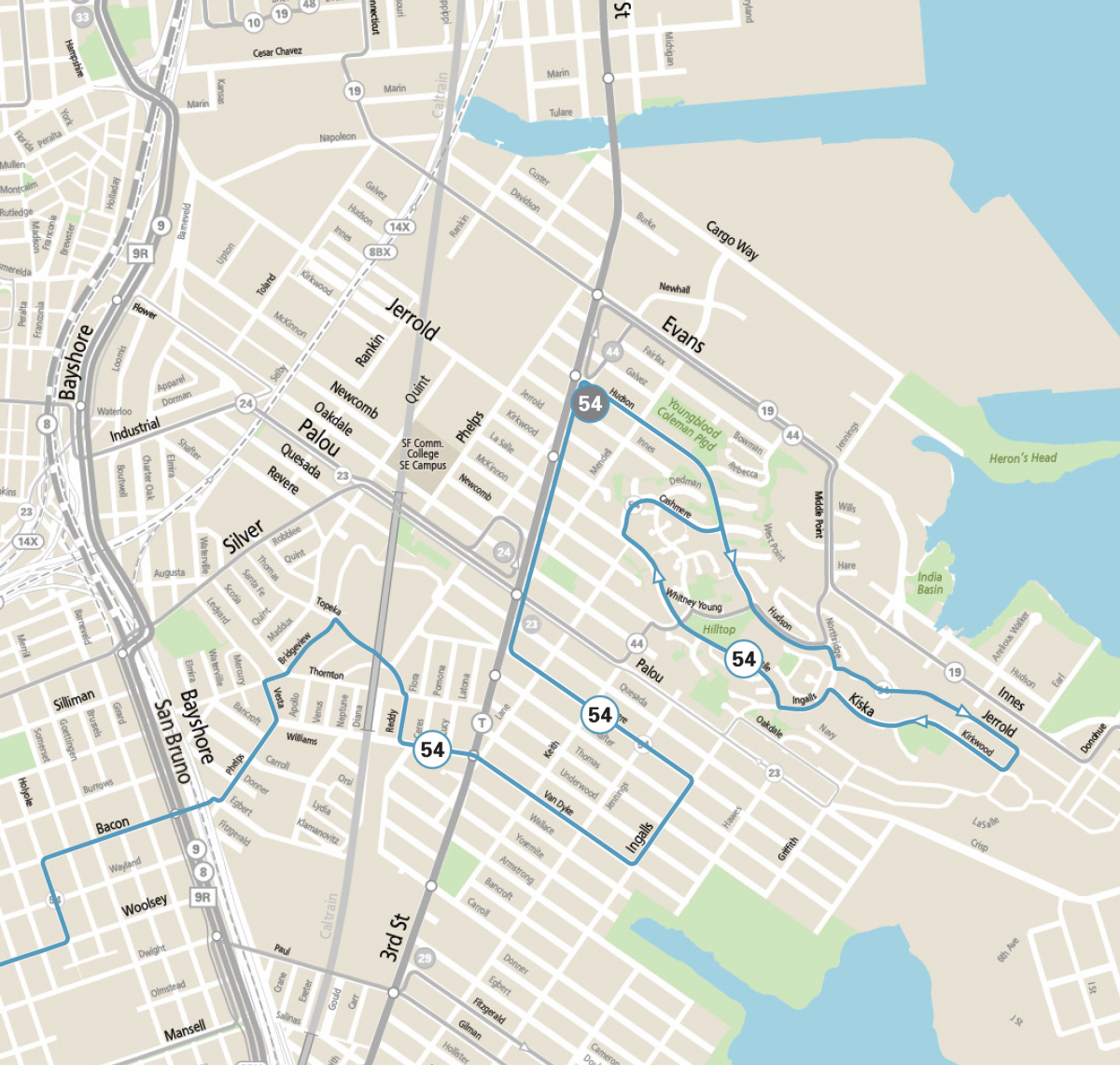 Map showing the 54 Felton in The Bayview and Hunters Point neighborhoods