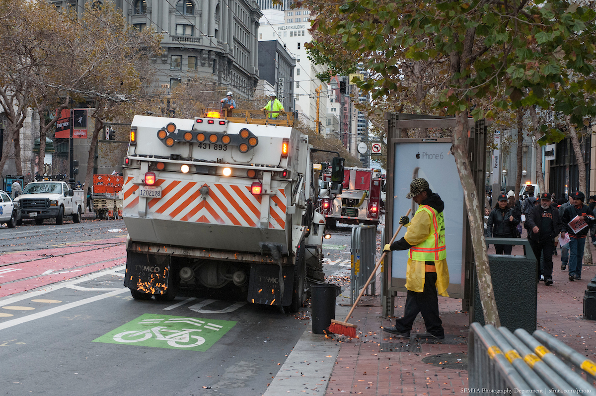 Street sweeping taking place along Market Street