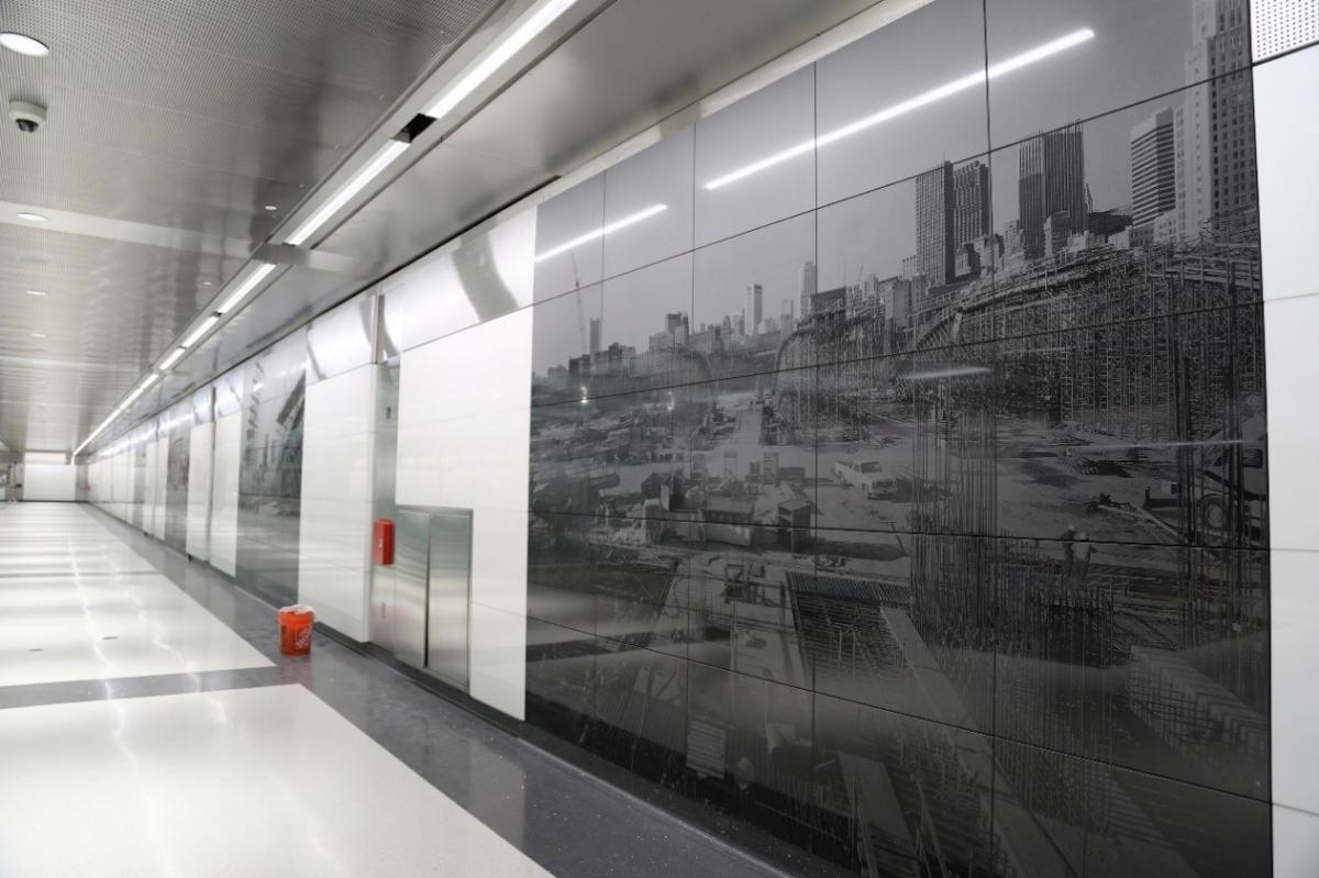 Granite etchings of construction photographs by artist Catherine Wagner installed at Yerba Buena/Moscone Station 