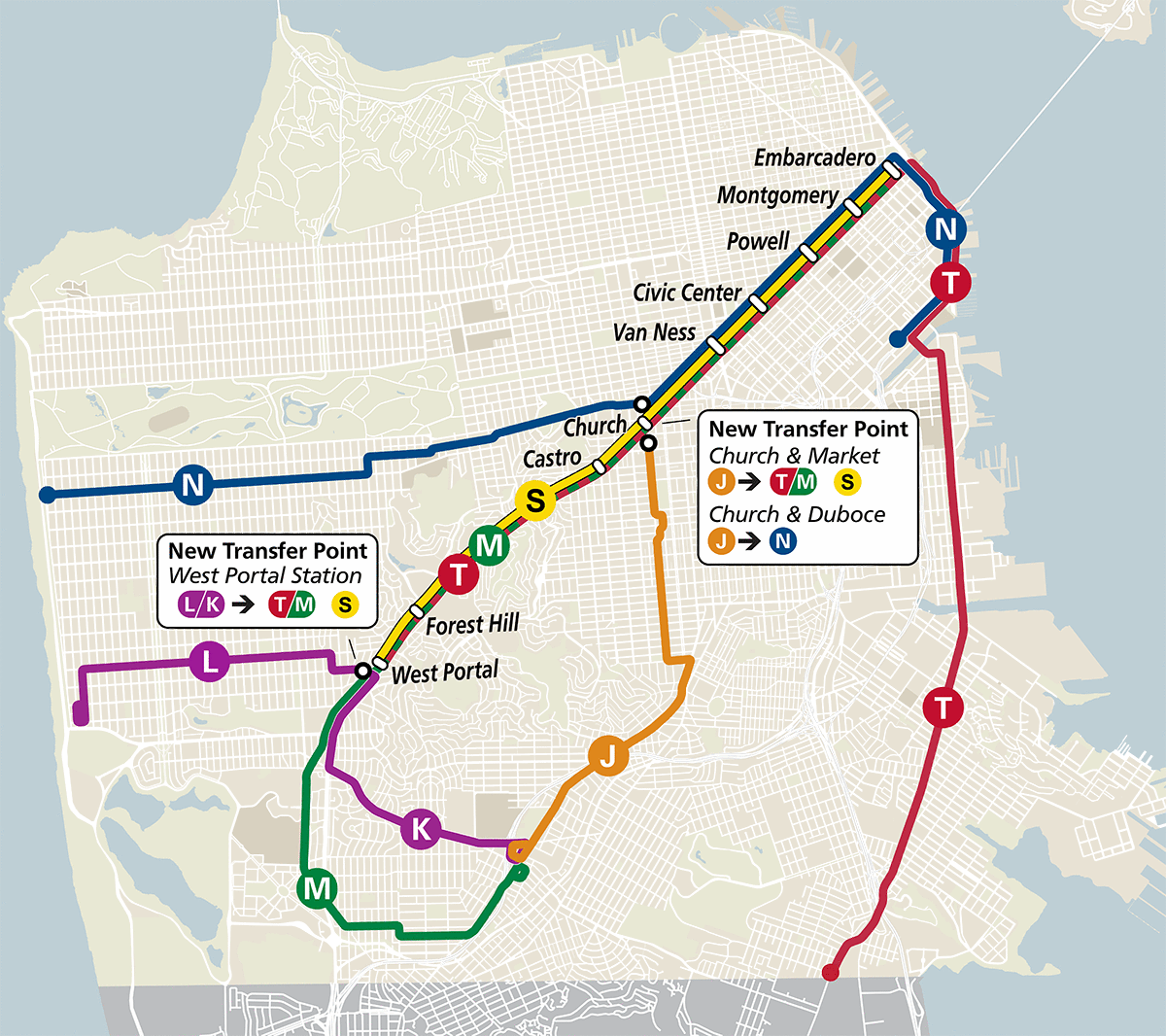 Map: Proposed new Muni Metro rail configuration.