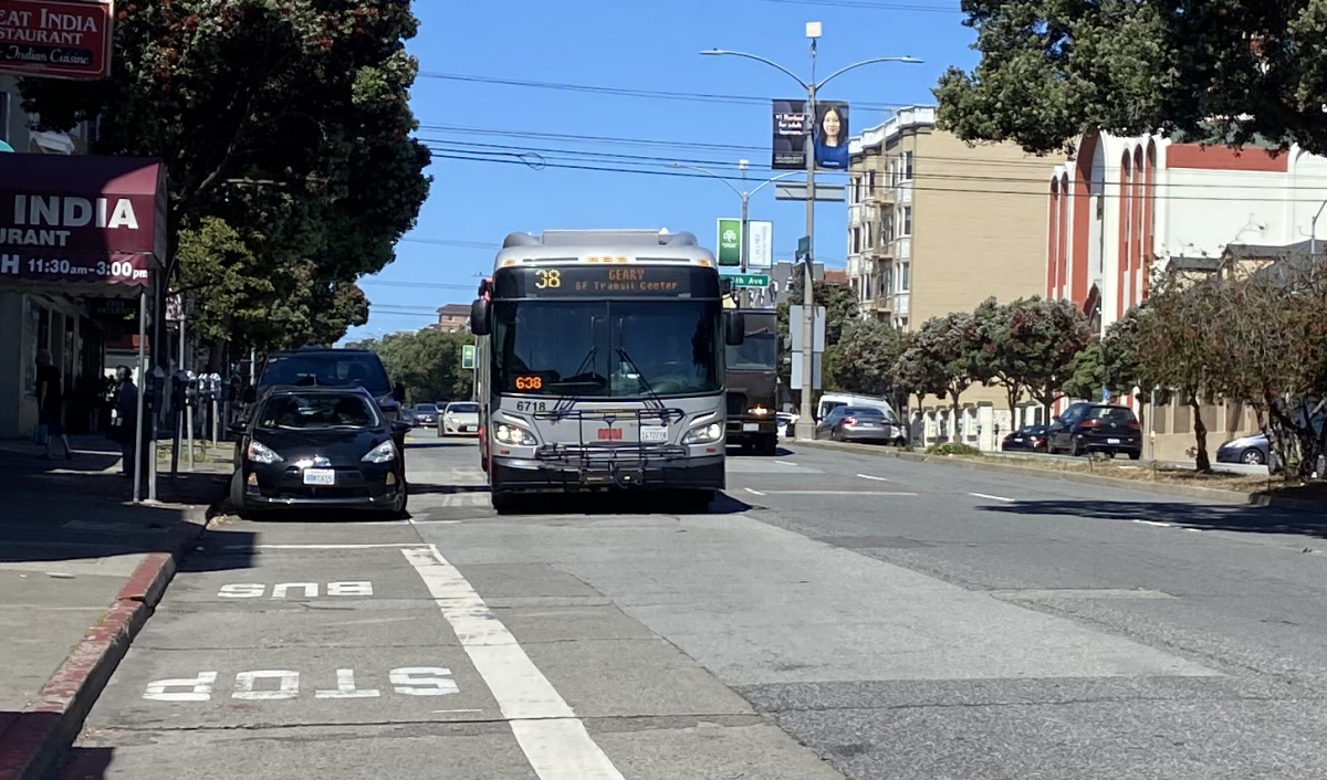 38 Geary travels on east Geary Boulevard