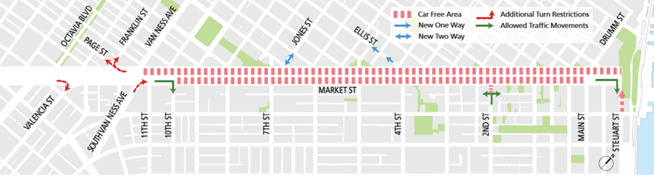 Map of Car Free Market traffic flow