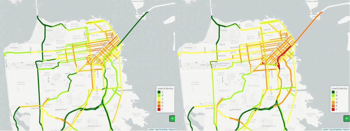 A map showing increased congestion between March 2020 and September 2020