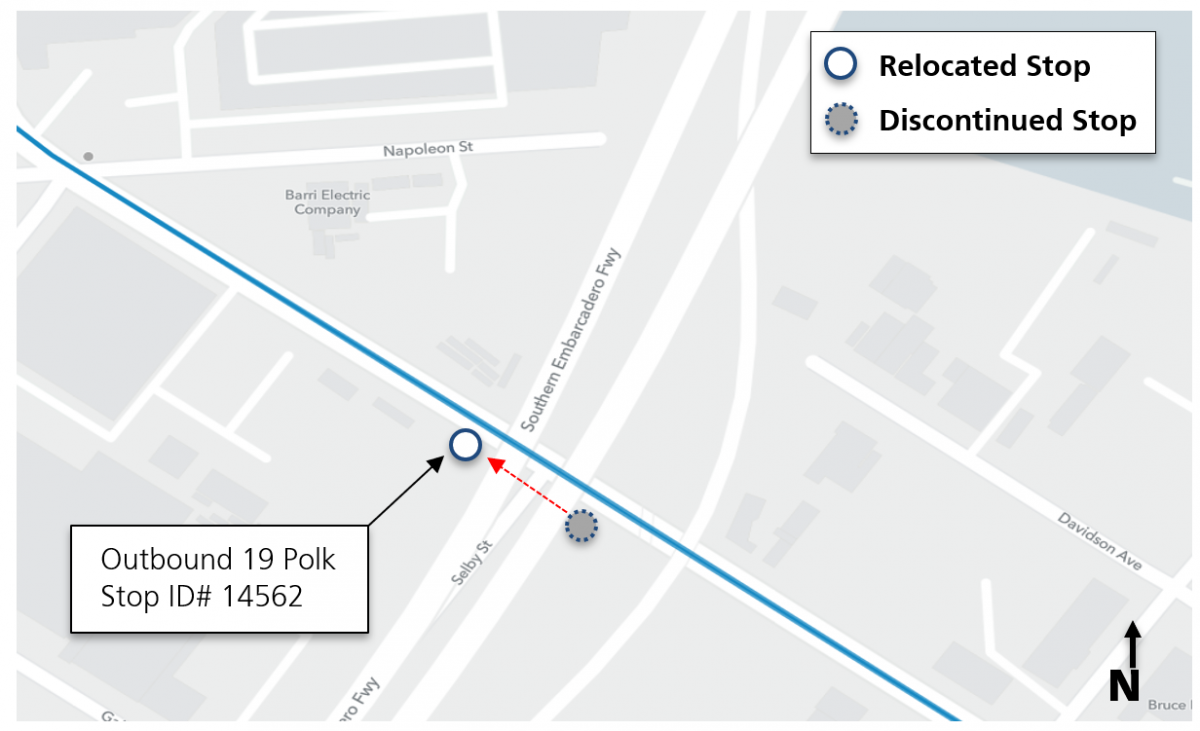 Map of stop relocation at Evans & Selby