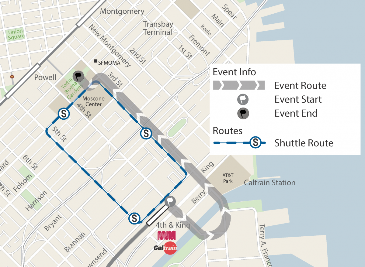 Map of MLK Day march and Muni shuttle route.