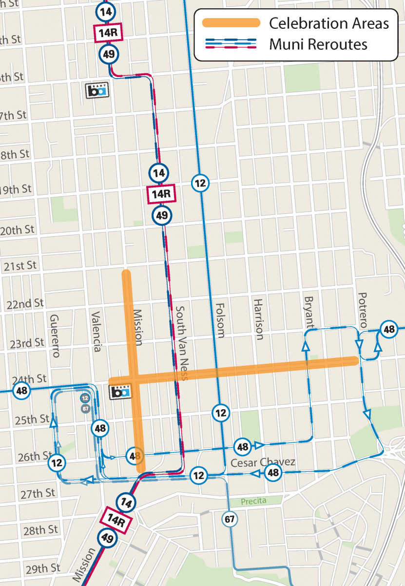 Map of Anticipated Street Closures and Muni Reroutes for Super Bowl LIV Celebrations