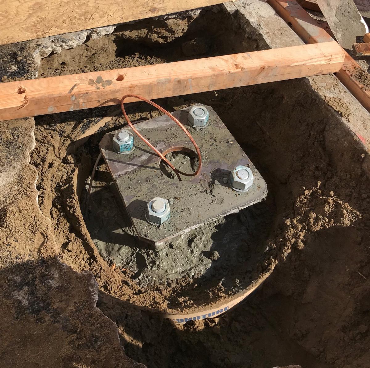 photo of the overhead contact system pole foundation