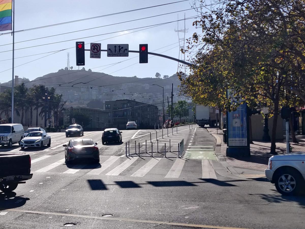 Painted safety zone and protected bike lane improvements at the intersection of Castro Street, Market, Street, and 17th Street