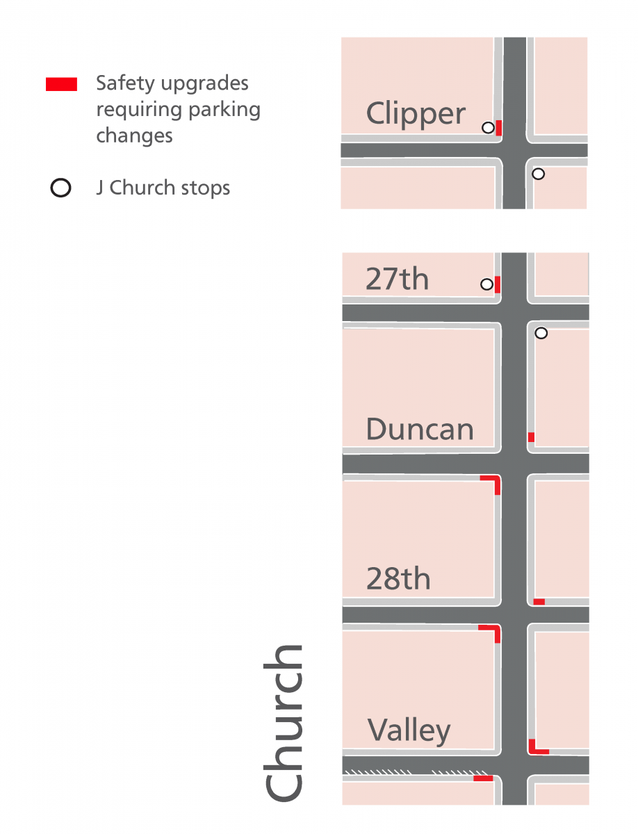 Map of safety upgrade locations requiring parking changes