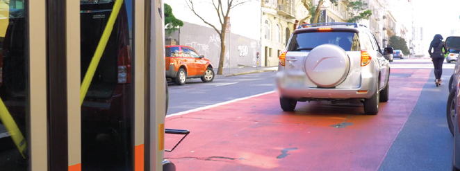 Driver illegally parked in transit lane