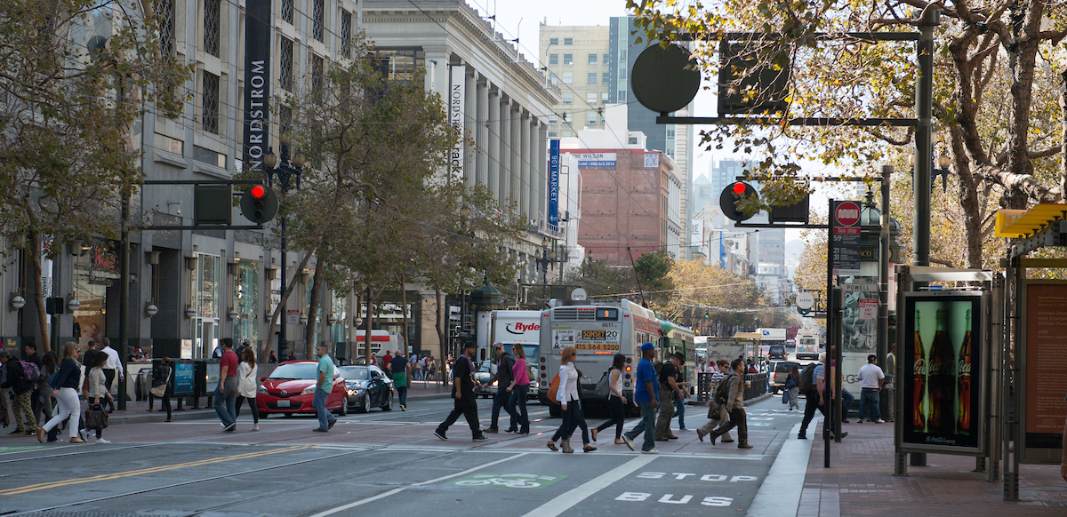 Pedestrians crossing Market Street