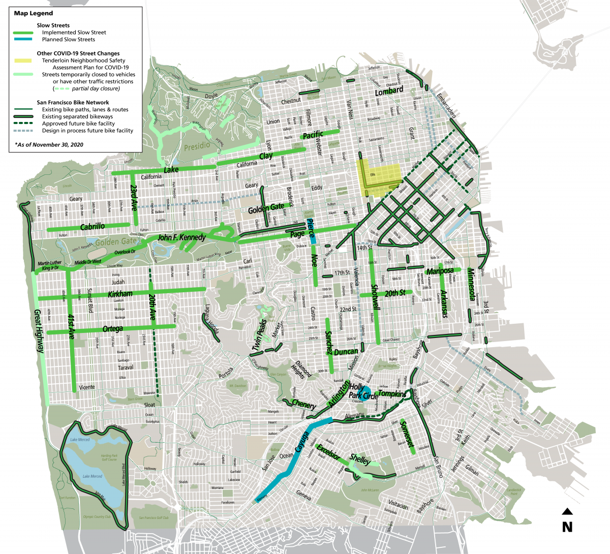 Slow Streets Map - Updated November 30th, 2020