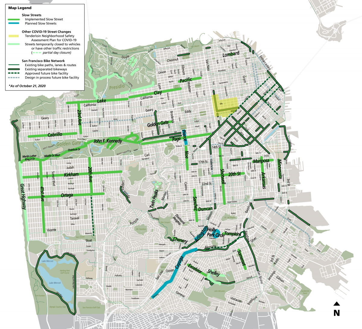 Map of Slow Streets that have been planned and implemented.