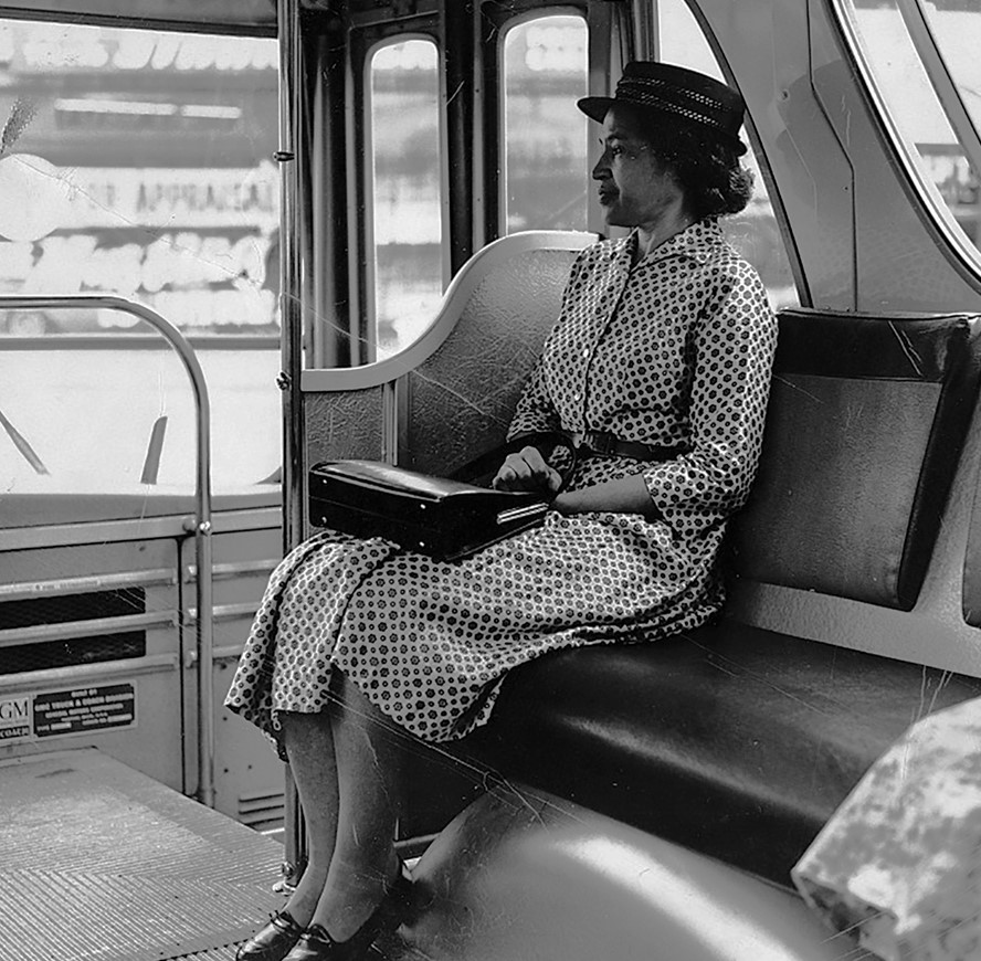 Photo of Rosa Parks sitting on a bus