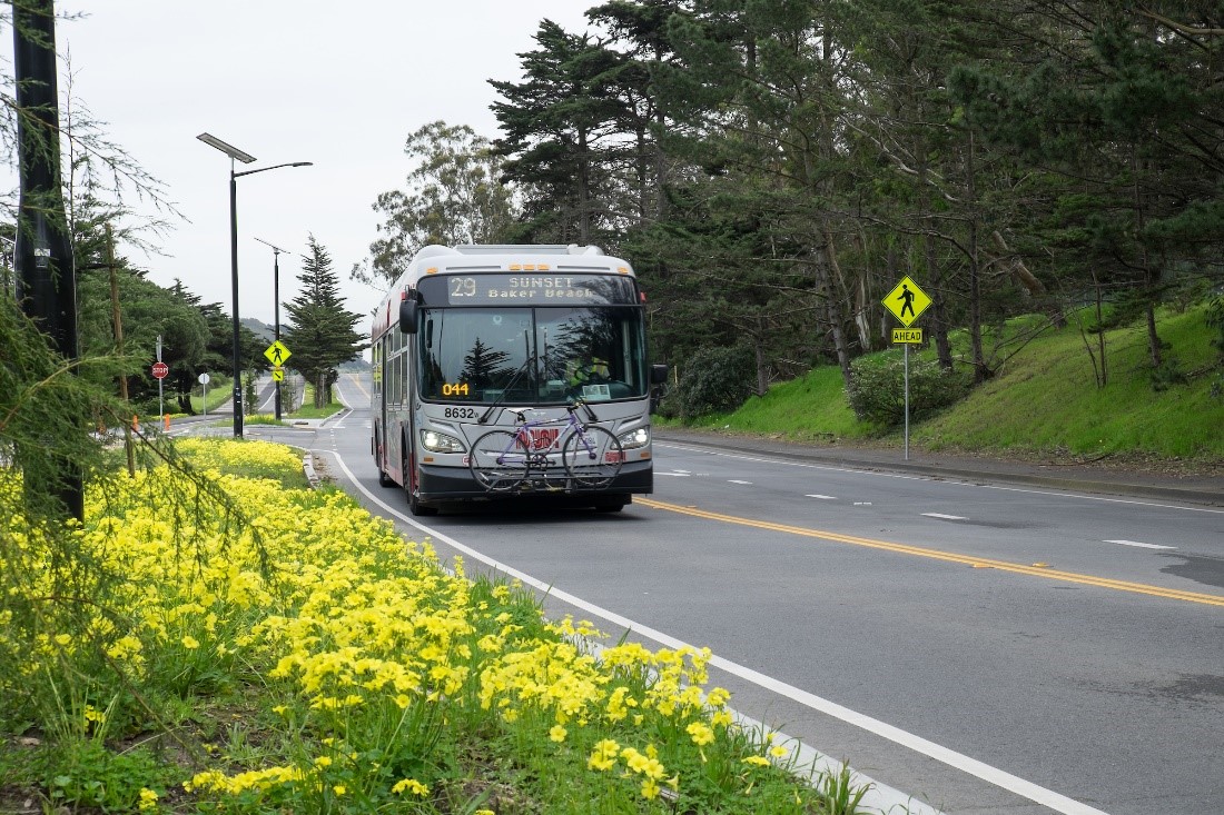 The 29 Sunset bus traveling through San Francisco