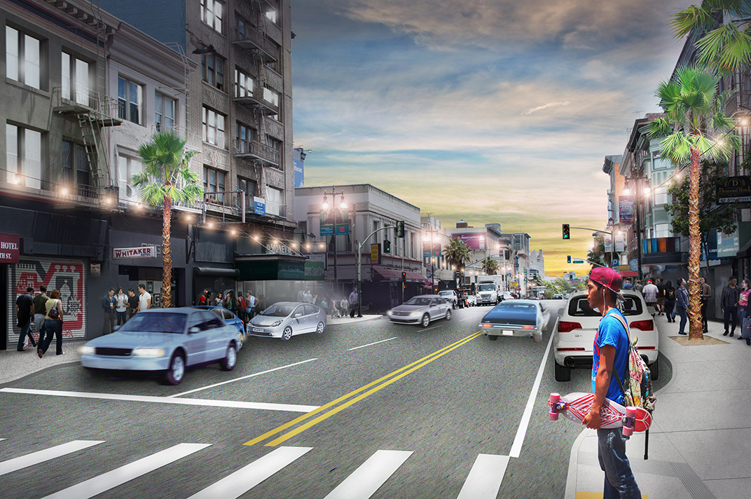 rendering of a re-envisioned 6th street with safety improvements