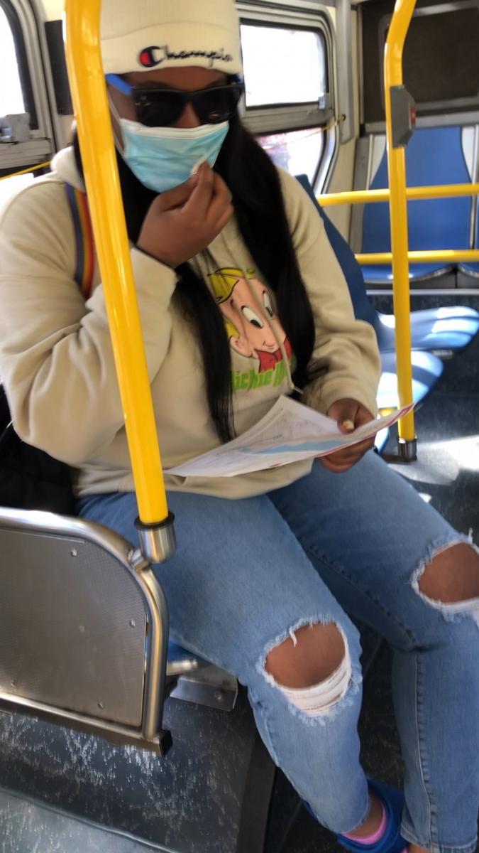 Muni customer reading handout provided by SFMTA staff