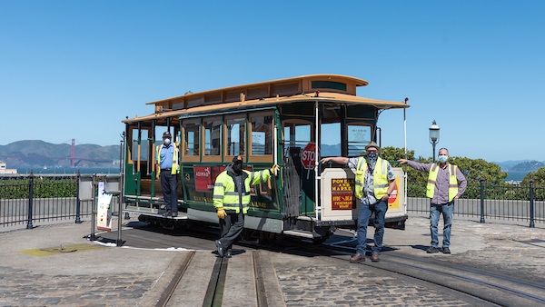 Phot of the Powell/Hyde Cable Car above Fishermans Wharf