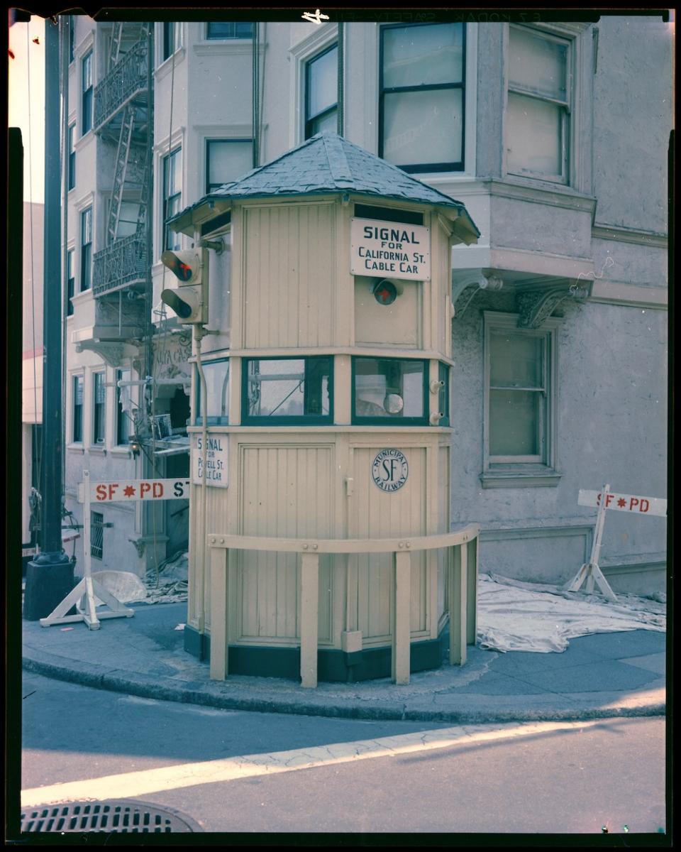 This 1966 photo shows the west-facing side of the tower, painted in green and cream, shortly before paint and repairs were done on the building.