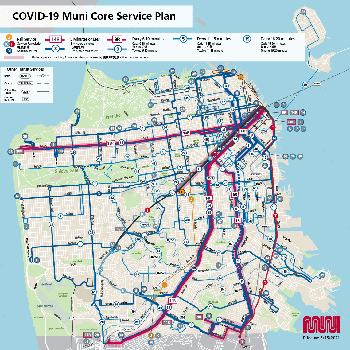 COVID-19 Muni Core Service Plan Map