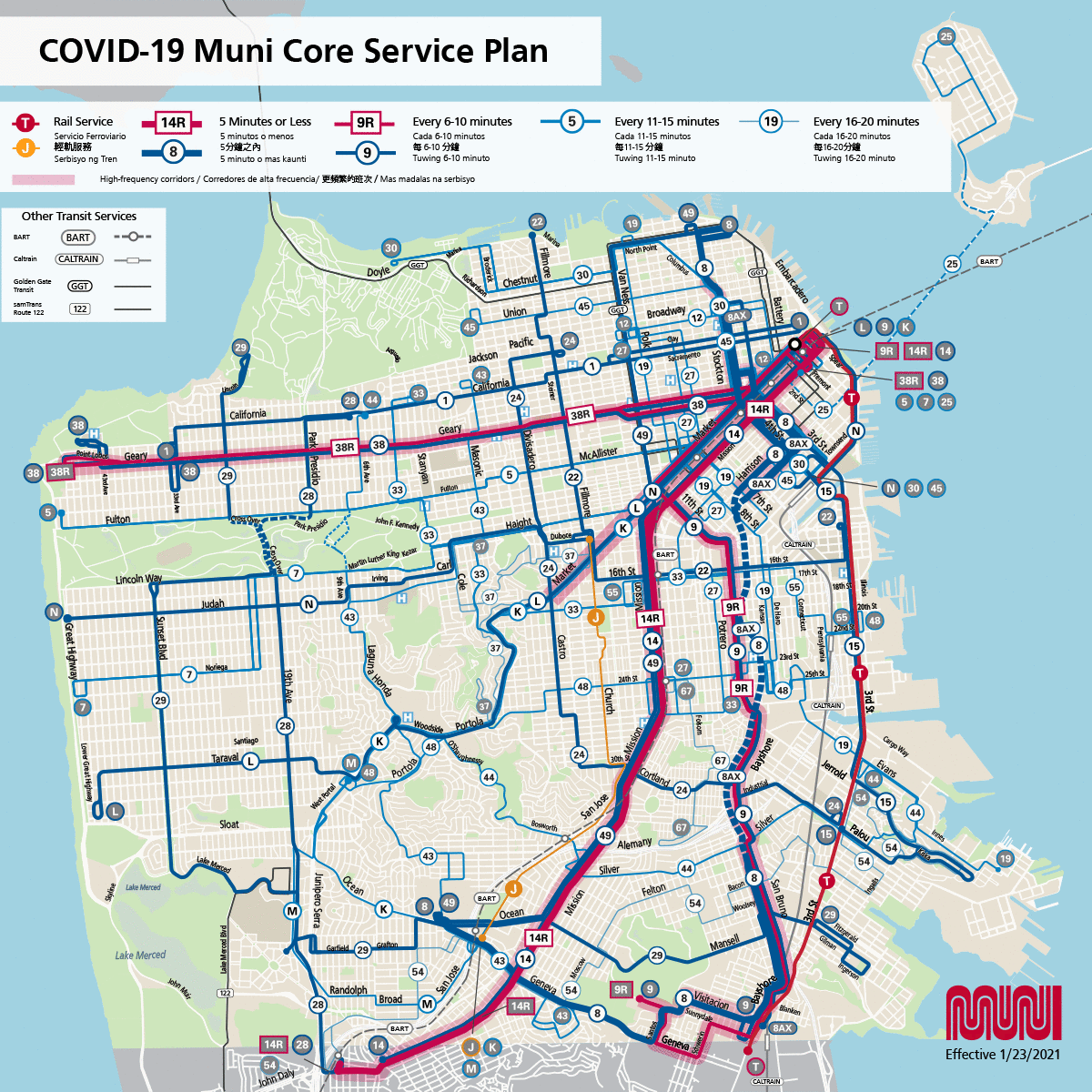 Core service poster showing current routes in service