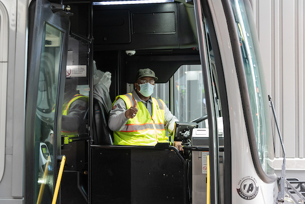 Photo of Muni bus operator wearing mask