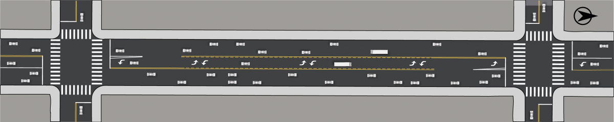 Striping Plan View of a typical block of South Van Ness Avenue, after project implementation in January 2022.