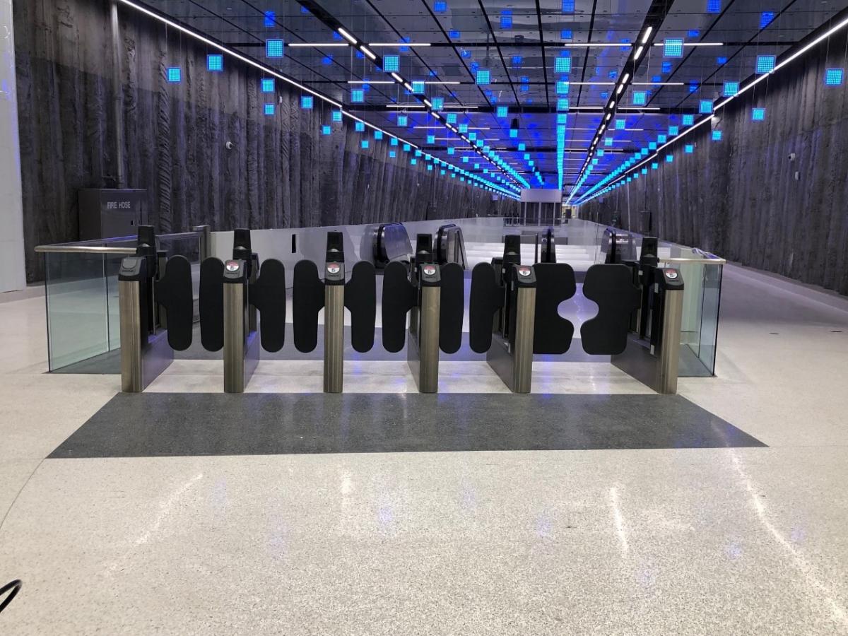 photo of faregates installed at Central Subway station