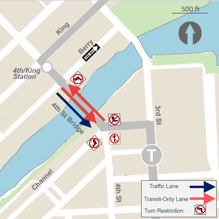 map of turn restrictions on 4th street bridge 