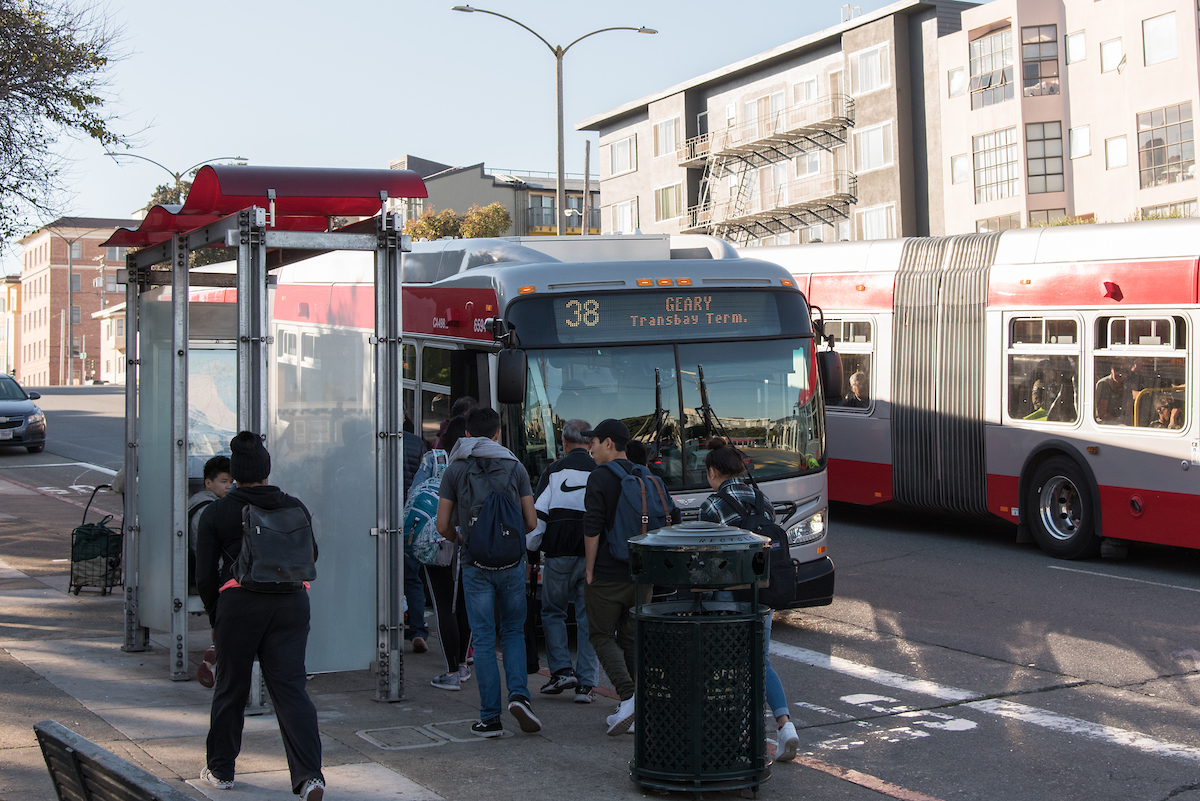 Photo of children boarding the 38 Geary