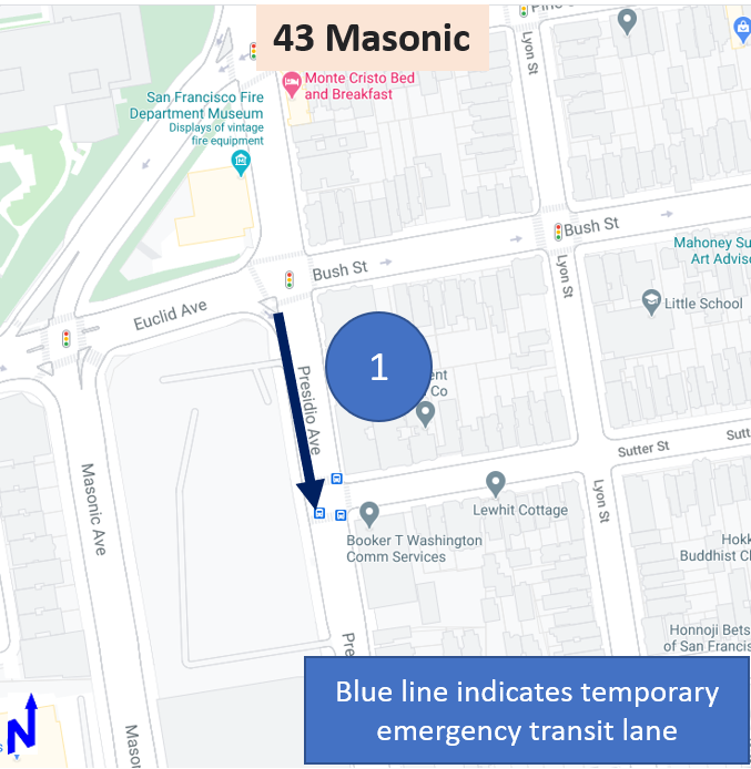 Temporary transit lane southbound on Masonic from Presidio to Sutter