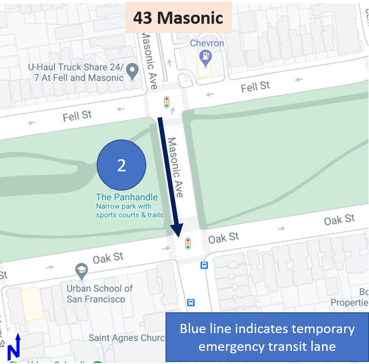 Temporary transit lane southbound on Masonic from Fell to Oak