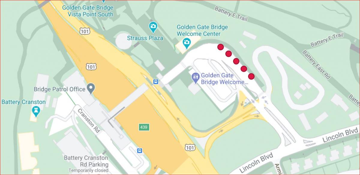 Map of temp taxi stand on Golden Gate Bridge Welcome Center