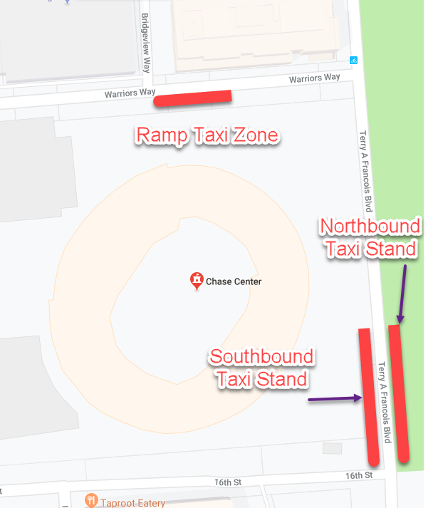 Map of the taxi stand location near by Chase Center