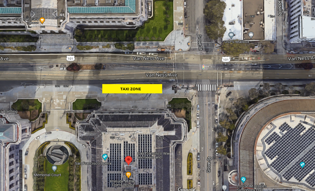 Map showing taxi zone on 301 to 305 Van Ness Avenue (North of Grove Street)