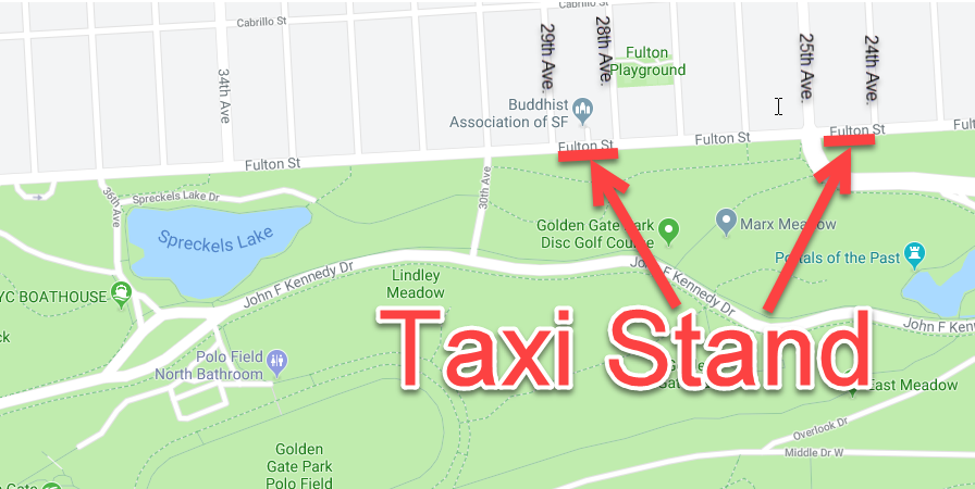 Map for taxi stands on Fulton