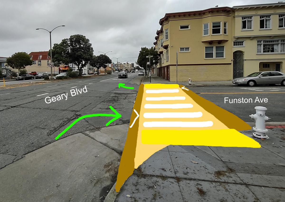 Rendering of Option B shows a raised crosswalk without turn restrictions